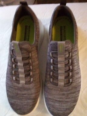 Skechers Men's Slip-On Knit Sneakers in Gray with Lime Insole